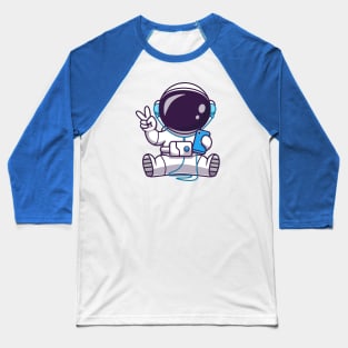 Astronaut Listening Music With Headphone And Peace Hand  Cartoon Baseball T-Shirt